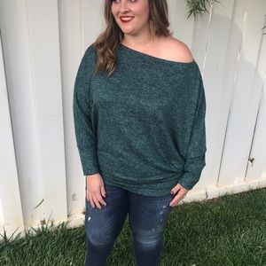 Green off the shoulder sweater